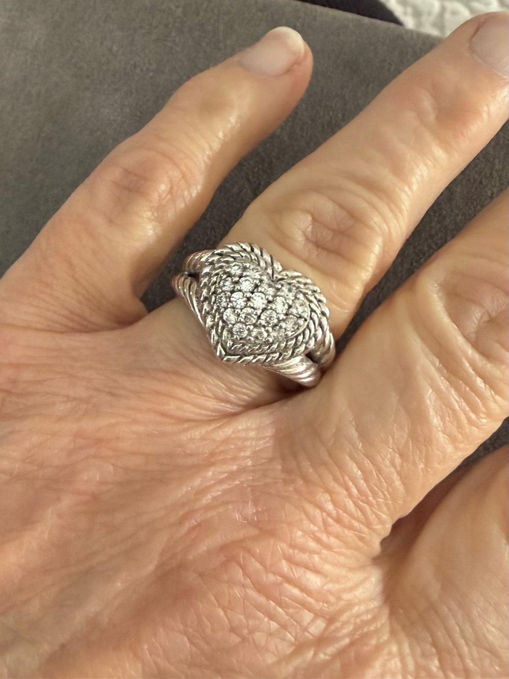Judith Ripka Sterling Silver + Clear Crystal Braided Band Heart Ring Size 9
